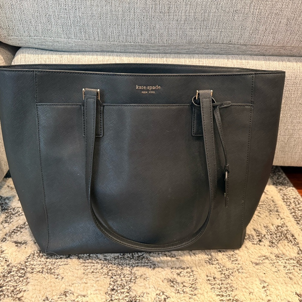 kate spade Black Saffiano Leather Tote with Gold Logo